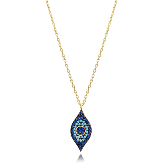 Sapphire CZ Evil Eye 925 Sterling Silver Necklace