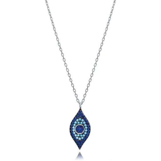 Sapphire CZ Evil Eye 925 Sterling Silver Necklace