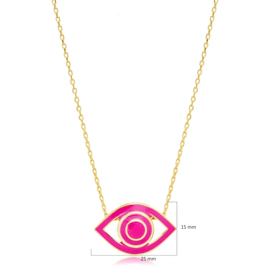 Eye Pink Enamel 925 Sterling Silver Necklace