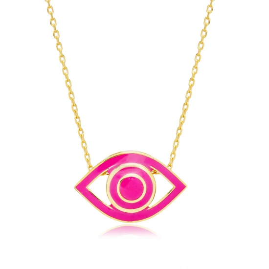 Eye Pink Enamel 925 Sterling Silver Necklace