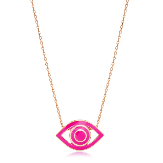 Eye Pink Enamel 925 Sterling Silver Necklace