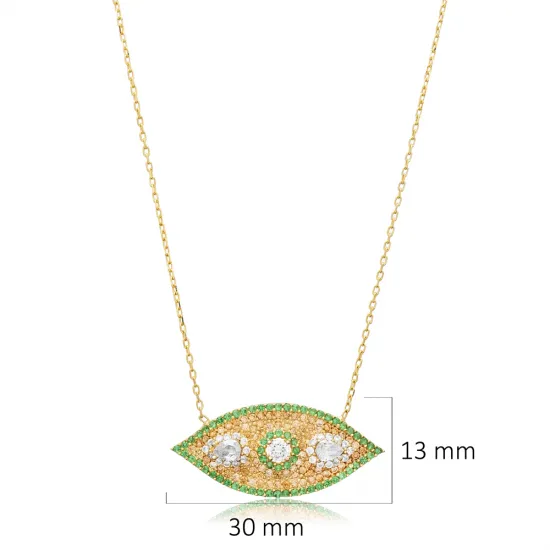 Emerald CZ Evil Eye Sterling Silver Necklace