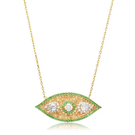 Emerald CZ Evil Eye Sterling Silver Necklace