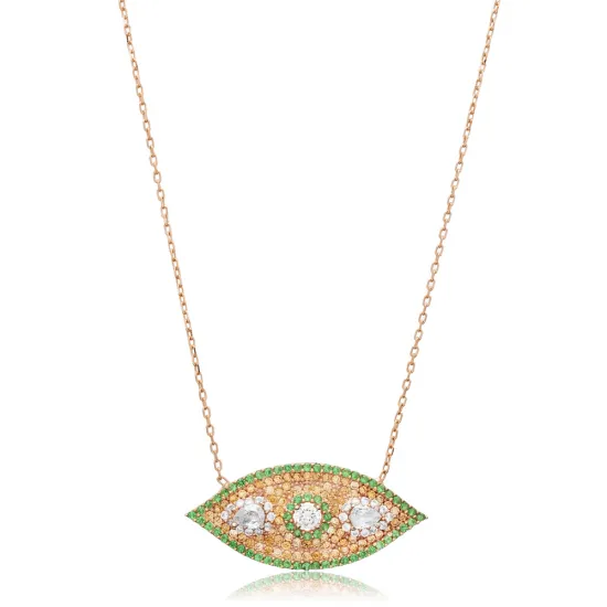Emerald CZ Evil Eye Sterling Silver Necklace