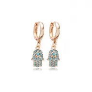 Turquoise Stone Hamsa Charm Dangle Wholesale Silver Earrings