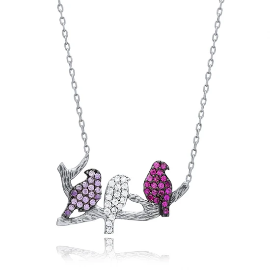 Birds CZ Necklace in 925 Sterling Silver - Sade 925 Silver Jewelry