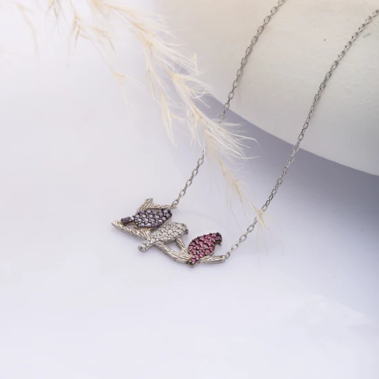 Birds CZ Necklace in 925 Sterling Silver - Sade 925 Silver Jewelry