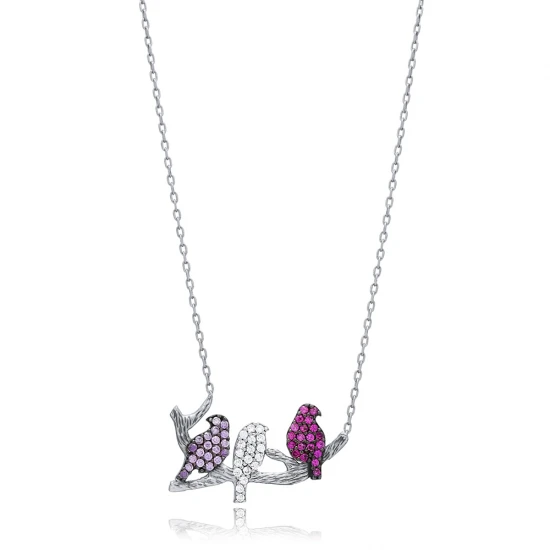 Birds CZ Necklace in 925 Sterling Silver - Sade 925 Silver Jewelry