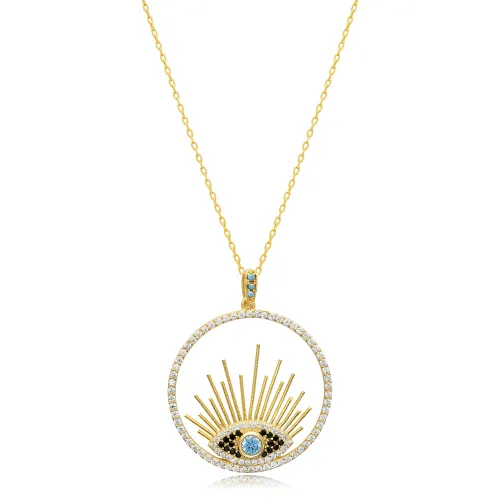 Hollow Round Evil Eye Silver Charm Necklace