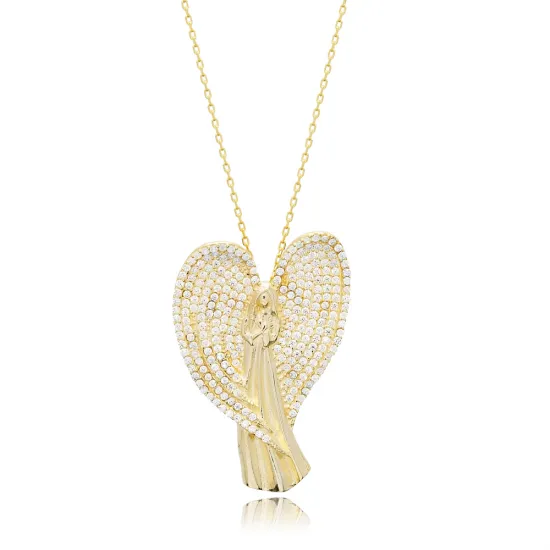 Virgin Mary CZ Stone Silver Charm Necklace Virgin Mary CZ Stone Silver Charm Necklace