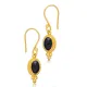 Black Star Stone Oval Vintage Silver 22K Gold Hook Earrings Black Star Stone Oval Vintage Silver 22K Gold Hook Earrings