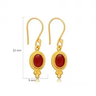 Agate Stone Oval Vintage 925 Silver 22K Gold Hook Earrings