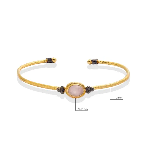 Rose Quartz Oval Textured Open Sterling Silver Bangle Rose Quartz Oval Textured Open Sterling Silver Bangle