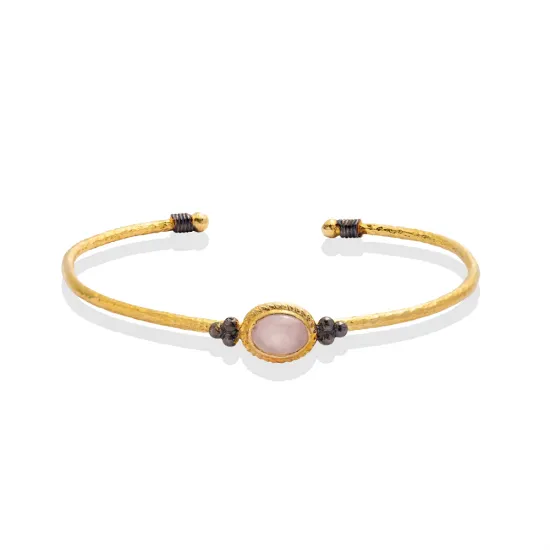 Rose Quartz Oval 22K Gold Plated Silver Vintage Bangle Rose Quartz Oval 22K Gold Plated Silver Vintage Bangle