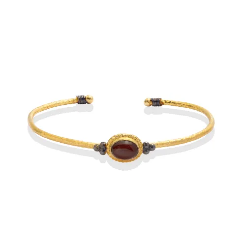 Dark Agate Oval Textured Open Sterling Silver Bangle