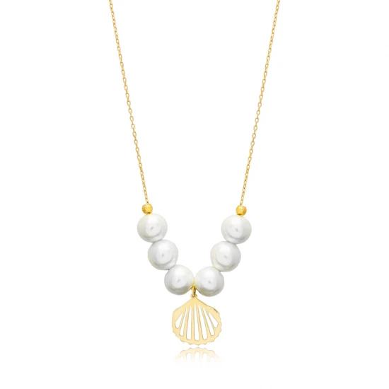 Shell With Pearls 925 Sterling Silver Necklace Shell With Pearls 925 Sterling Silver Necklace