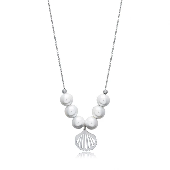 Shell With Pearls 925 Sterling Silver Necklace Shell With Pearls 925 Sterling Silver Necklace