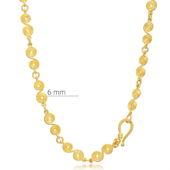 22 Karat Plated Spiral Shape Hook Chain Silver Necklace