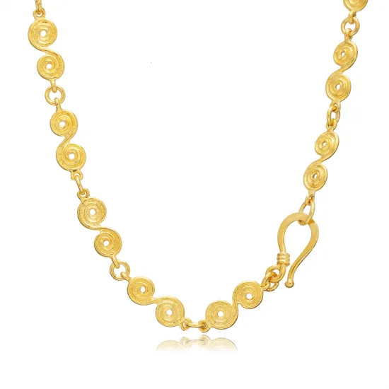 22 Karat Plated Spiral Shape Hook Chain Silver Necklace