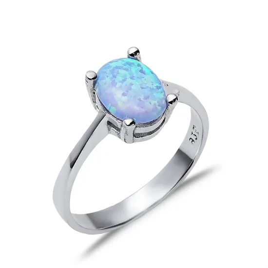 Solitaire Oval Light Blue Opal Cluster 925 Silver Ring Solitaire Oval Light Blue Opal Cluster 925 Silver Ring