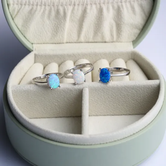 Solitaire Oval Light Blue Opal Cluster 925 Silver Ring Solitaire Oval Light Blue Opal Cluster 925 Silver Ring