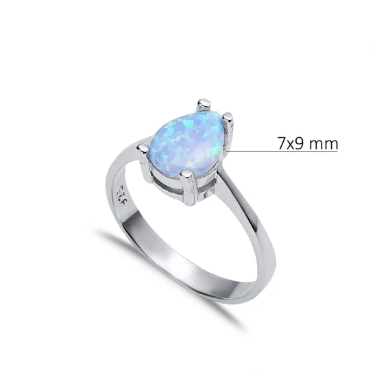 Solitaire Pear Light Blue Opal Cluster 925 Silver Ring | 925 Sterling Silver Wholesale | Sade Silver Solitaire Pear Light Blue Opal Cluster 925 Silver Ring - Sade 925 Silver Jewelry