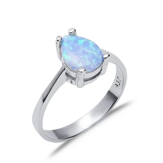 Solitaire Pear Light Blue Opal Cluster 925 Silver Ring | 925 Sterling Silver Wholesale | Sade Silver Solitaire Pear Light Blue Opal Cluster 925 Silver Ring - Sade 925 Silver Jewelry