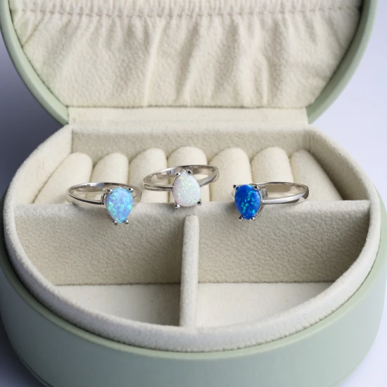 Solitaire Pear Light Blue Opal Cluster 925 Silver Ring | 925 Sterling Silver Wholesale | Sade Silver Solitaire Pear Light Blue Opal Cluster 925 Silver Ring - Sade 925 Silver Jewelry
