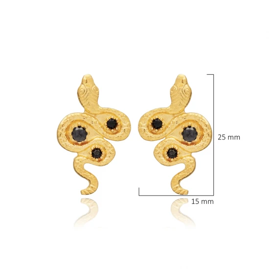 Black CZ Snake 925 Sterling Silver Earrings Black CZ Snake 925 Sterling Silver Earrings