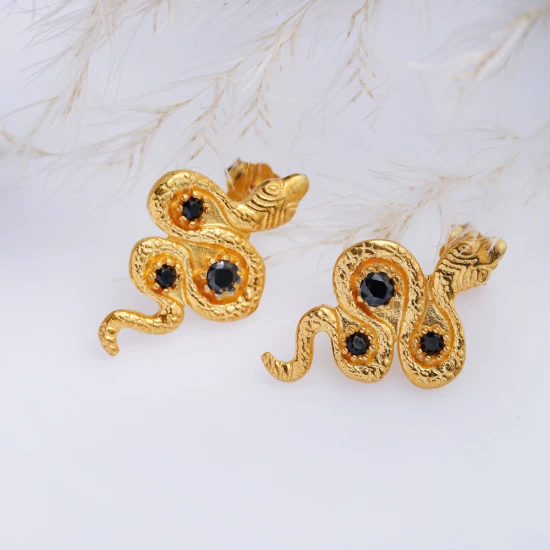 Black CZ Snake 925 Sterling Silver Earrings Black CZ Snake 925 Sterling Silver Earrings