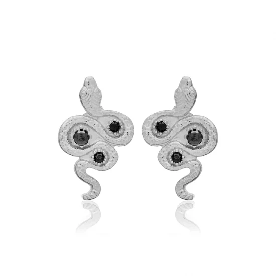 Black CZ Snake 925 Sterling Silver Earrings Black CZ Snake 925 Sterling Silver Earrings