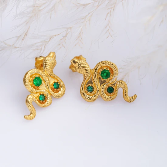 Emerald CZ Snake 925 Sterling Silver Earrings Emerald CZ Snake 925 Sterling Silver Earrings