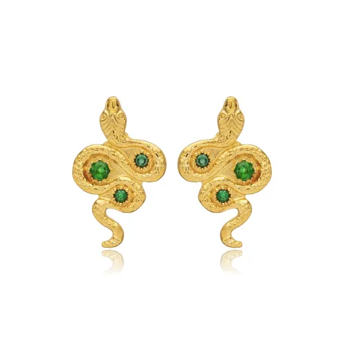 Emerald CZ Snake 925 Sterling Silver Earrings
