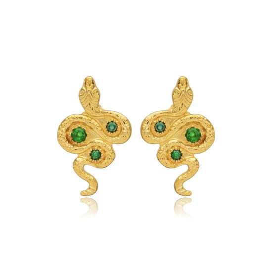 Emerald CZ Snake 925 Sterling Silver Earrings Emerald CZ Snake 925 Sterling Silver Earrings