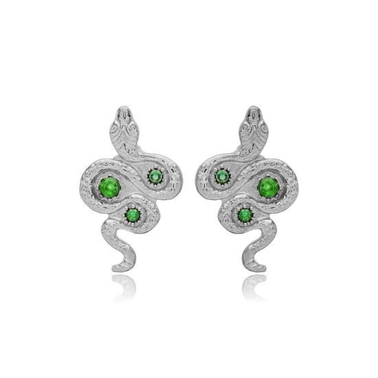 Emerald CZ Snake 925 Sterling Silver Earrings Emerald CZ Snake 925 Sterling Silver Earrings
