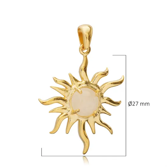 Sun Moonstone 925 Sterling Silver Pendant | 925 Sterling Silver Wholesale | Sade Silver Sun Moonstone 925 Sterling Silver Pendant - Sade 925 Silver Jewelry