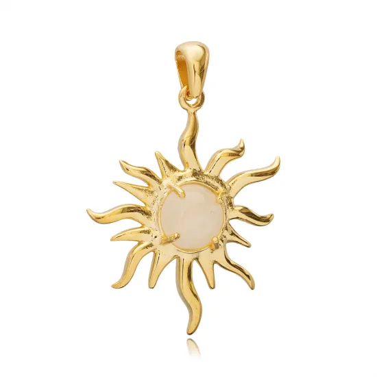 Sun Moonstone 925 Sterling Silver Pendant | 925 Sterling Silver Wholesale | Sade Silver Sun Moonstone 925 Sterling Silver Pendant - Sade 925 Silver Jewelry