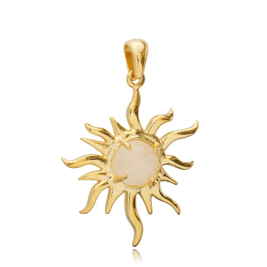 Sun Moonstone 925 Sterling Silver Pendant | 925 Sterling Silver Wholesale | Sade Silver Sun Moonstone 925 Sterling Silver Pendant - Sade 925 Silver Jewelry