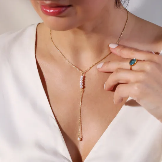 Dainty Pearl Y 925 Sterling Silver Necklace