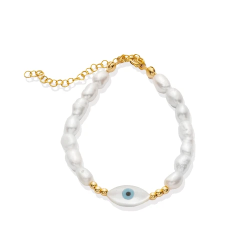Evil Eye Freshwater Pearl 925 Sterling Silver Bracelet