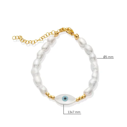 Evil Eye Freshwater Pearl 925 Sterling Silver Bracelet