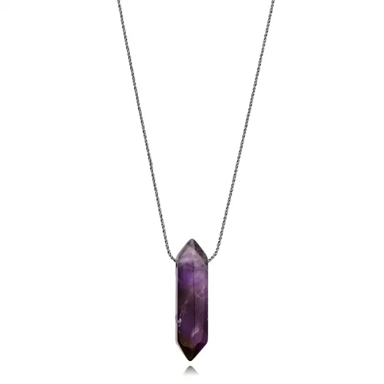 Amethyst Natural Stone Sterling Silver Unisex Necklace Pendant Amethyst Natural Stone Sterling Silver Unisex Necklace Pendant