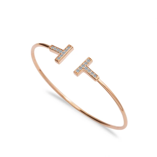 Made in Turkey Clear Double T Open CZ 925 Silver Bangle Made in Turkey Clear Double T Open CZ 925 Silver Bangle