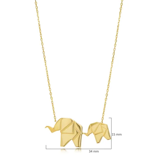 Two Elephant Plain Origami 925 Sterling Silver Necklace Two Elephant Plain Origami 925 Sterling Silver Necklace