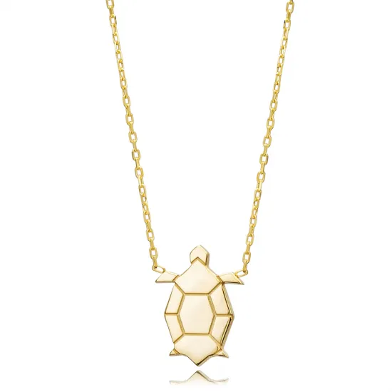 Turtle Plain Origami 925 Sterling Silver Necklace | 925 Sterling Silver Wholesale | Sade Silver Turtle Plain Origami 925 Sterling Silver Necklace - Sade 925 Silver Jewelry