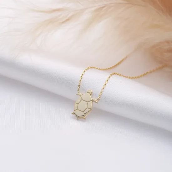 Turtle Plain Origami 925 Sterling Silver Necklace | 925 Sterling Silver Wholesale | Sade Silver Turtle Plain Origami 925 Sterling Silver Necklace - Sade 925 Silver Jewelry