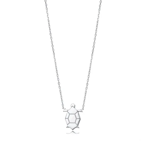 Turtle Plain Origami 925 Sterling Silver Necklace | 925 Sterling Silver Wholesale | Sade Silver Turtle Plain Origami 925 Sterling Silver Necklace - Sade 925 Silver Jewelry