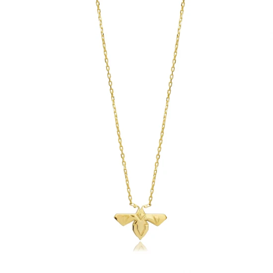 Cute Bee Plain Origami 925 Sterling Silver Necklace | 925 Sterling Silver Wholesale | Sade Silver Cute Bee Plain Origami 925 Sterling Silver Necklace - Sade 925 Silver Jewelry