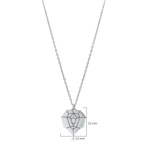Lion Plain Origami 925 Sterling Silver Necklace