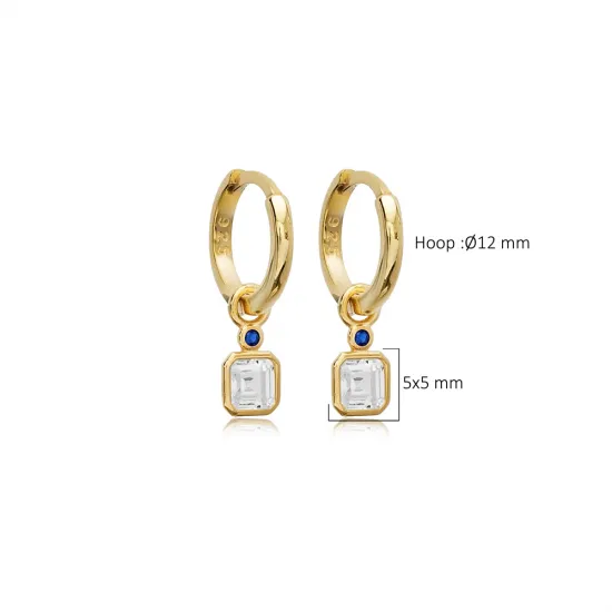 Clear CZ Stone Square Design 925 Silver Dangle Earrings Clear CZ Stone Square Design 925 Silver Dangle Earrings